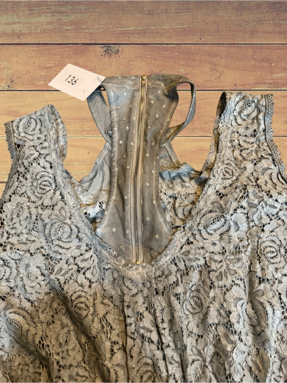 POL Grey Swiss Dot Halter Peplum Top Lace Cold Shoulder Detail Size Large NWT - Picture 11 of 16
